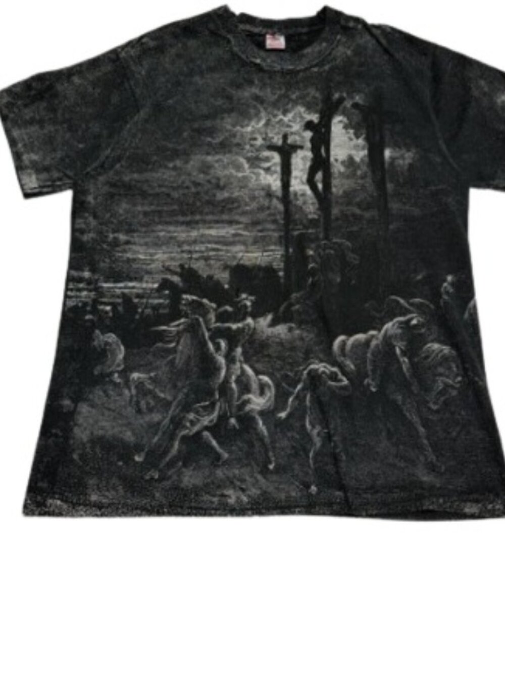 Vintage Gustave Dore Crucifixion Double Sided T-Shirt Black Adult L Made in USA